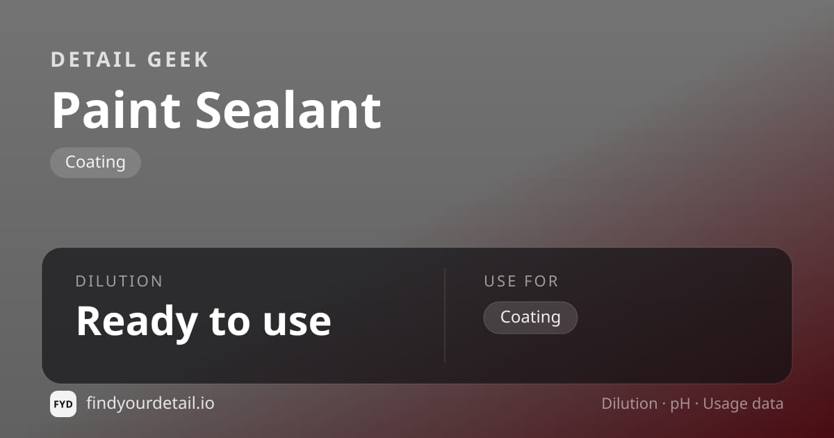 Detail Geek Paint Sealant dilution ratio and pH specification chart