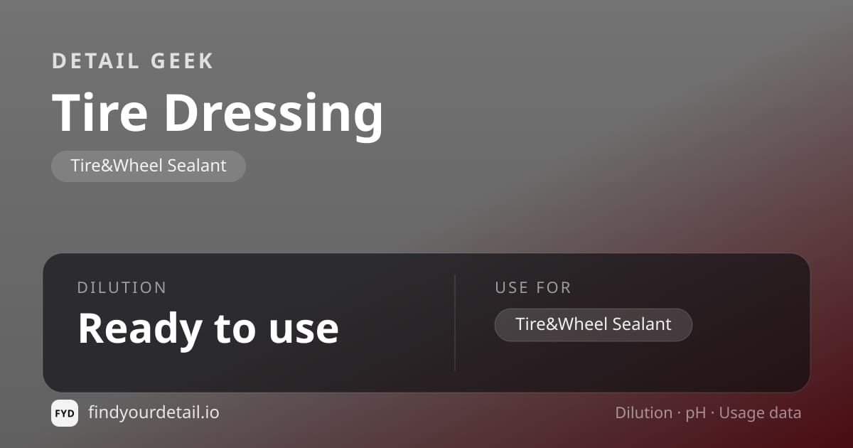 Detail Geek Tire Dressing dilution ratio and pH specification chart