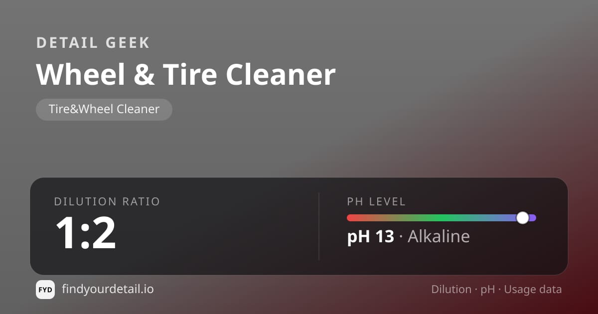 Detail Geek Wheel & Tire Cleaner dilution ratio and pH specification chart