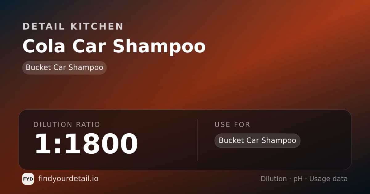 Detail Kitchen Cola Car Shampoo dilution ratio and pH specification chart