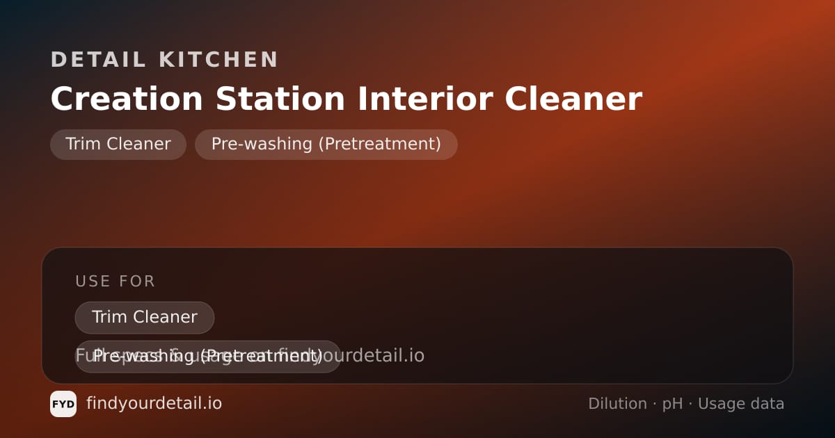 Detail Kitchen Creation Station Interior Cleaner dilution ratio and pH specification chart