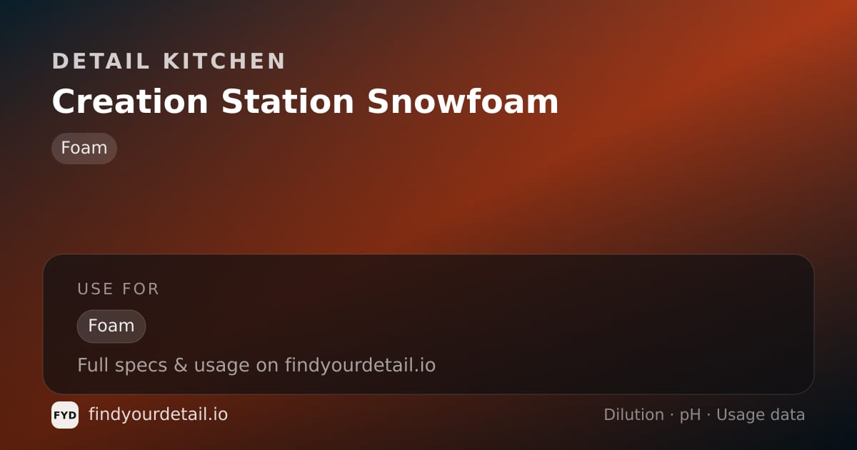Detail Kitchen Creation Station Snowfoam dilution ratio and pH specification chart