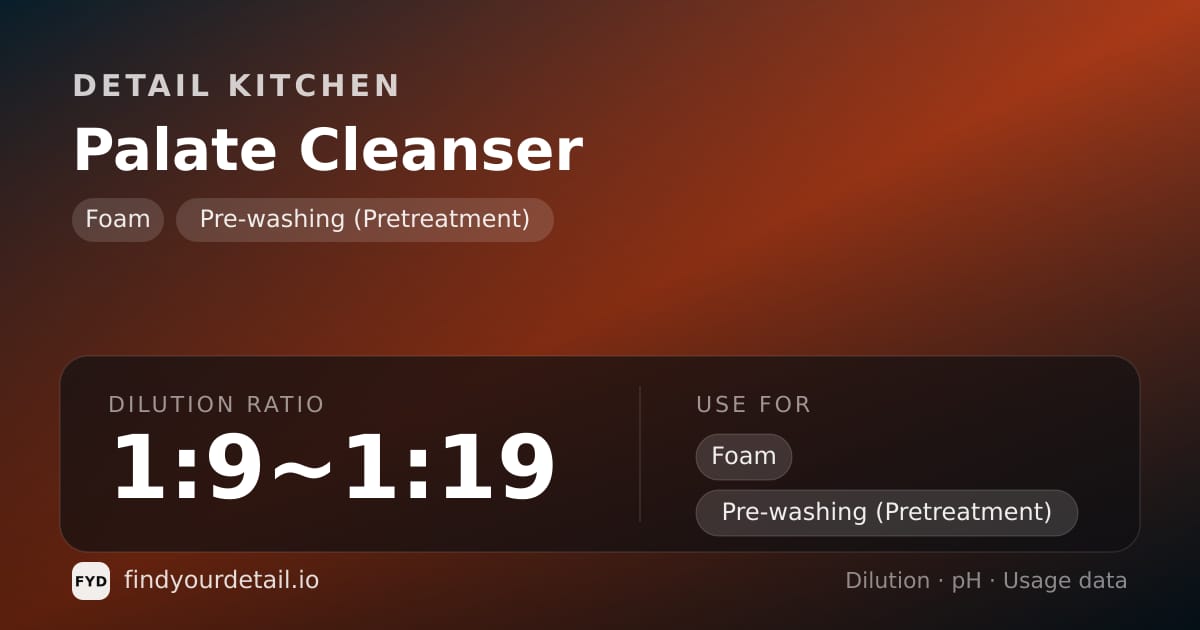 Detail Kitchen Palate Cleanser dilution ratio and pH specification chart