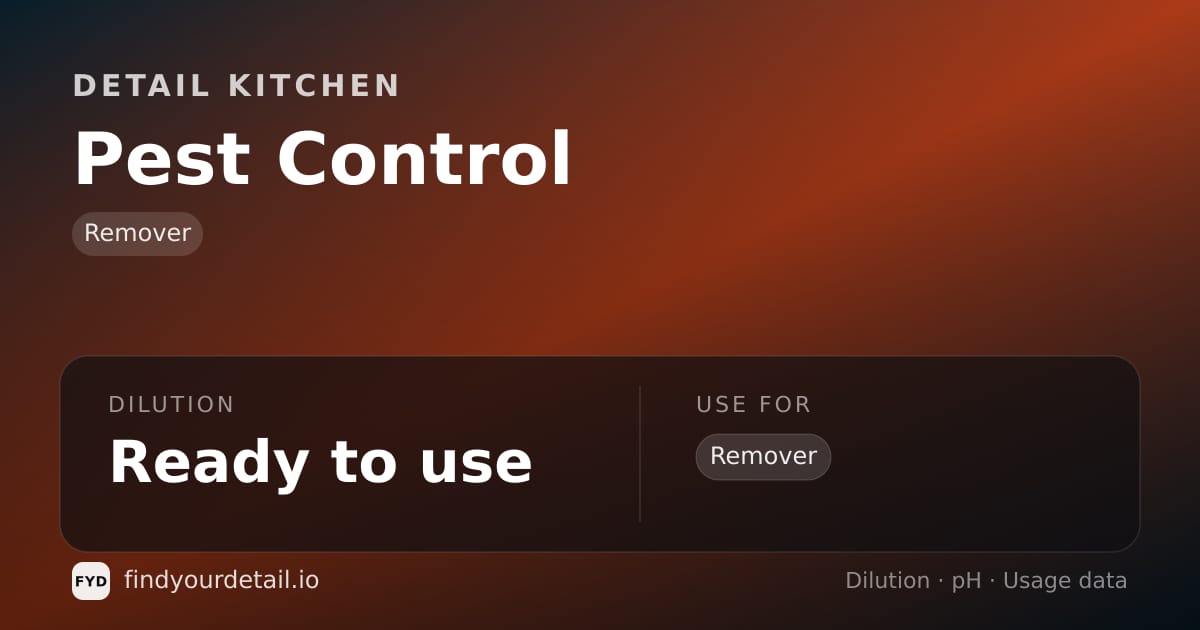 Detail Kitchen Pest Control dilution ratio and pH specification chart