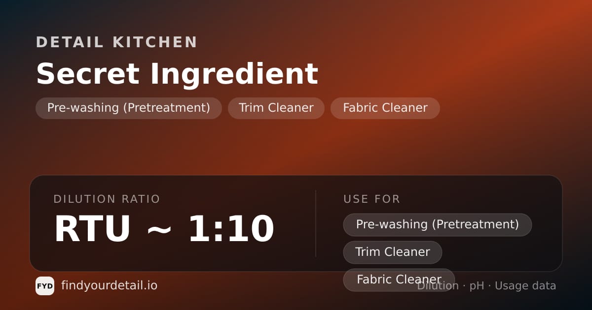 Detail Kitchen Secret Ingredient dilution ratio and pH specification chart