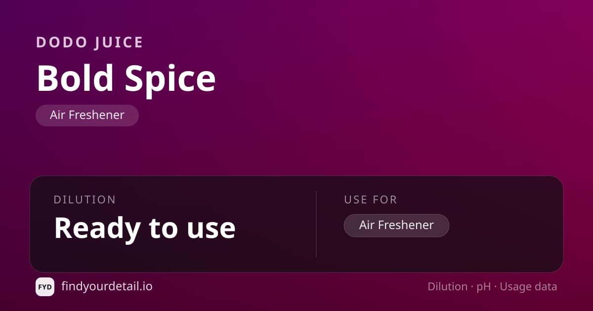 Dodo Juice Bold Spice dilution ratio and pH specification chart