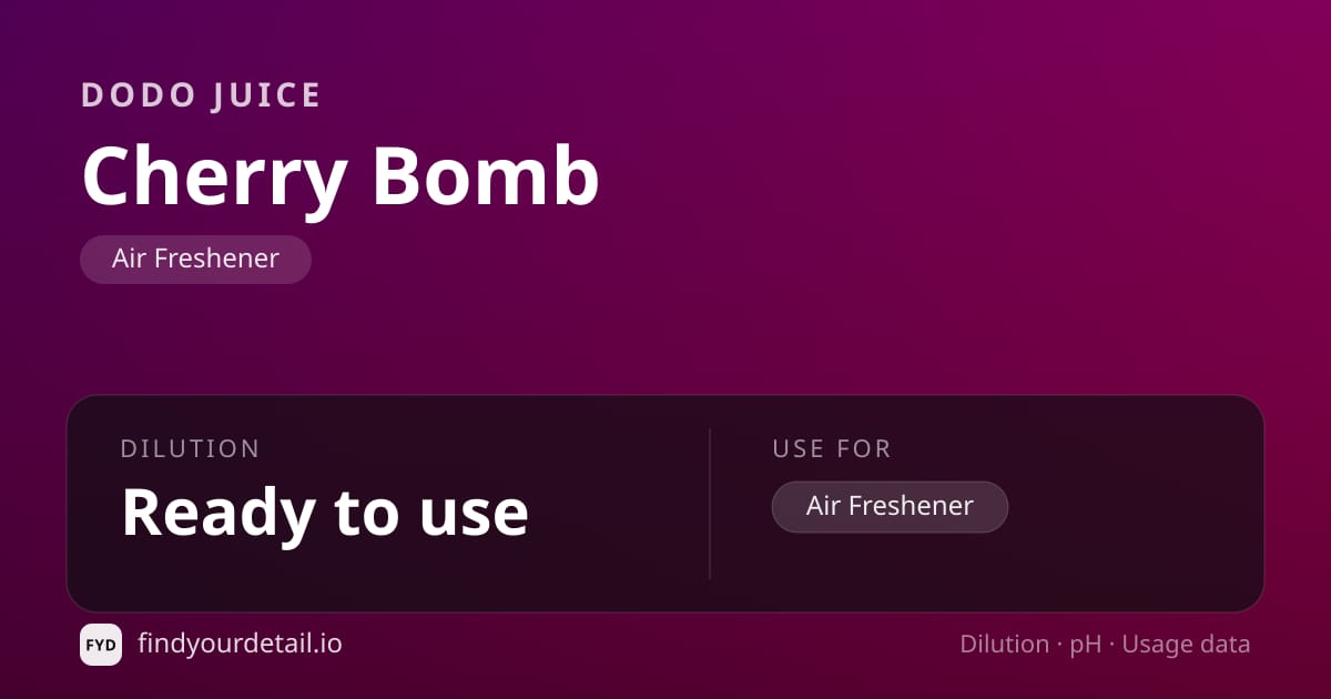 Dodo Juice Cherry Bomb dilution ratio and pH specification chart