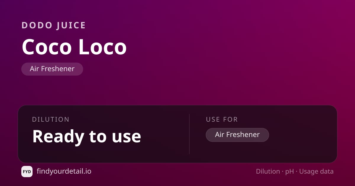 Dodo Juice Coco Loco dilution ratio and pH specification chart