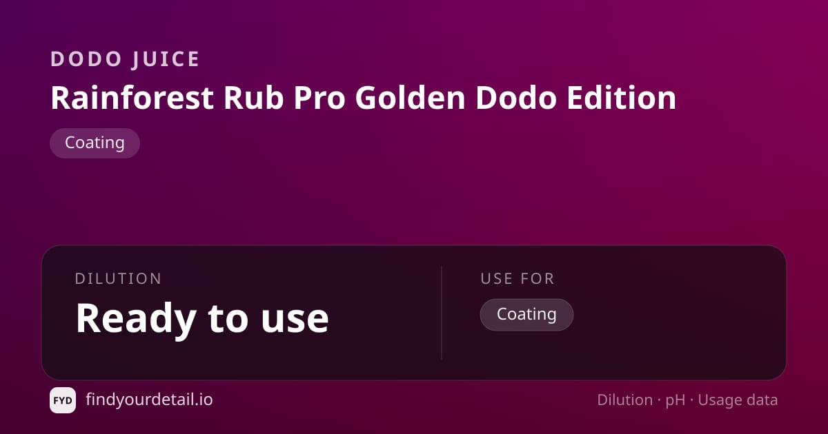 Dodo Juice 레인포레스트 럽 프로 골든 도도 에디션 희석비 pH 스펙 카드