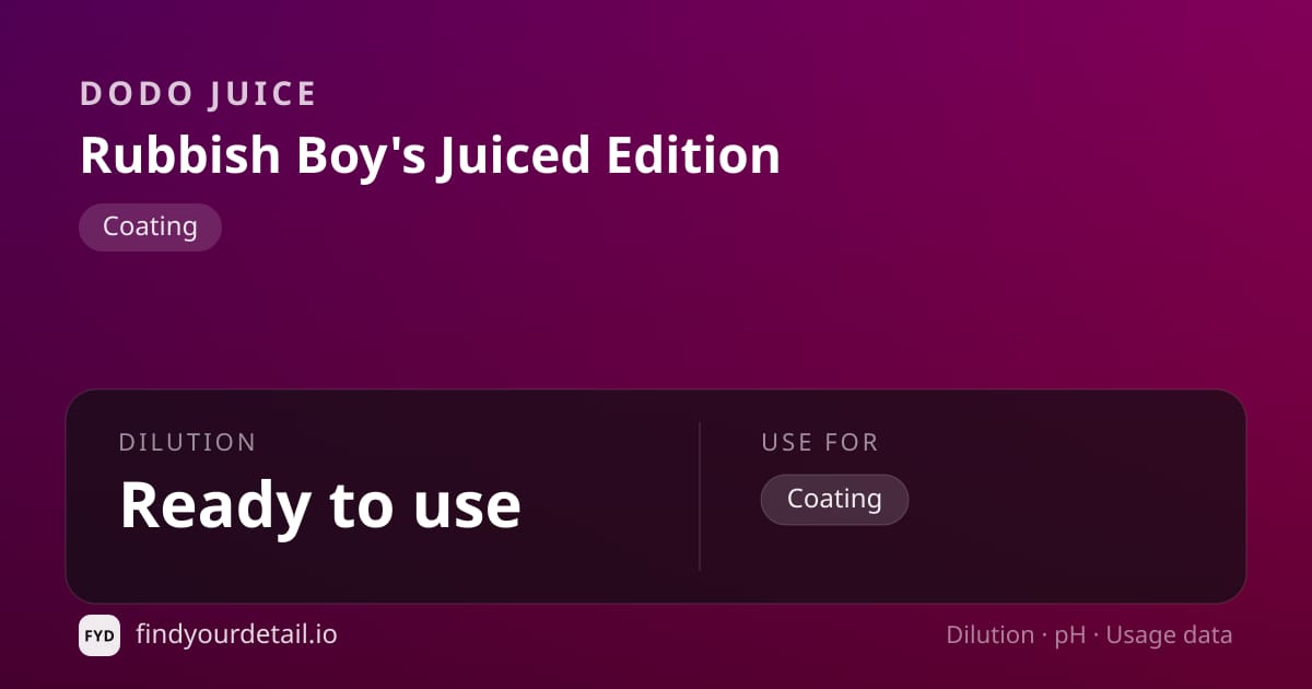 Dodo Juice 러비시 보이즈 쥬스드 에디션 희석비 pH 스펙 카드