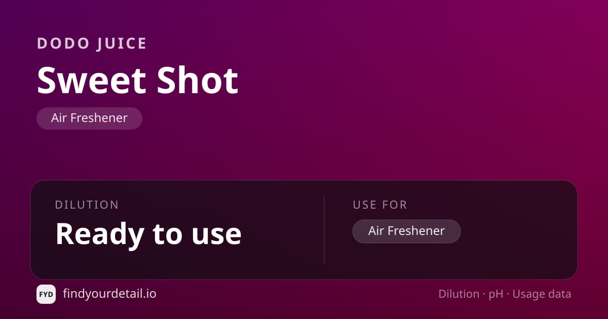 Dodo Juice Sweet Shot dilution ratio and pH specification chart