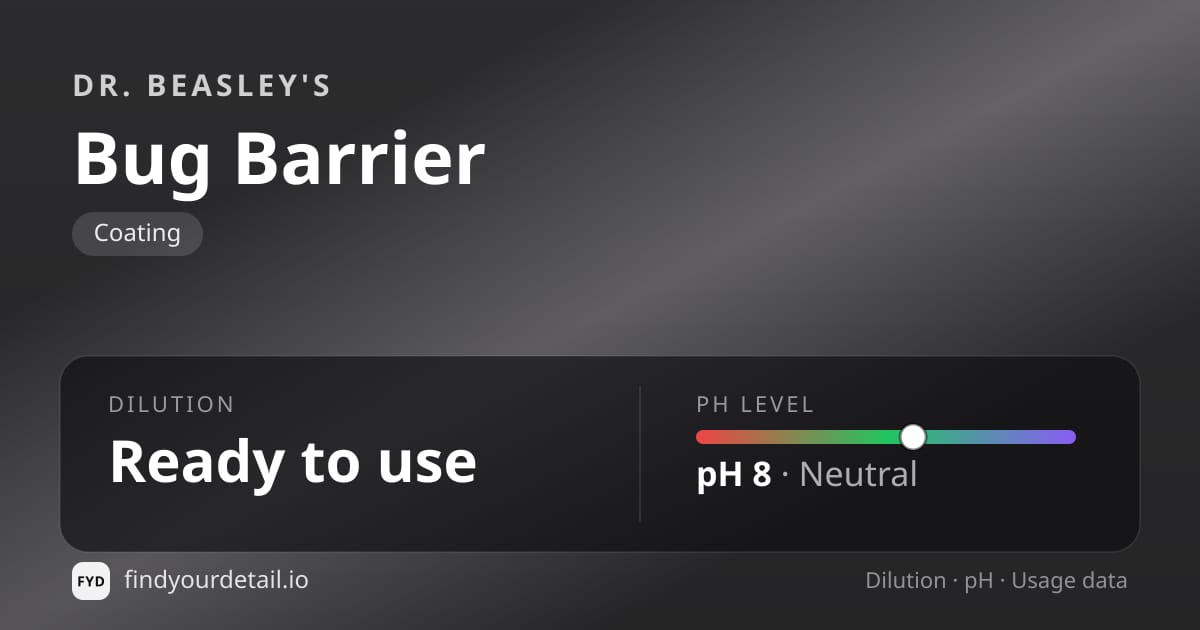 Dr. Beasley's Bug Barrier dilution ratio and pH specification chart