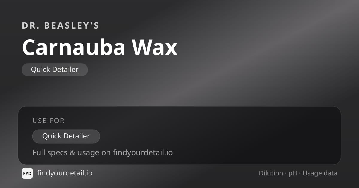 Dr. Beasley's Carnauba Wax dilution ratio and pH specification chart