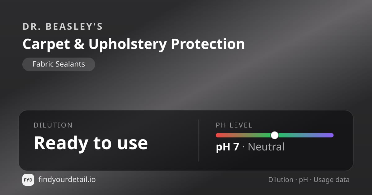 Dr. Beasley's Carpet & Upholstery Protection dilution ratio and pH specification chart