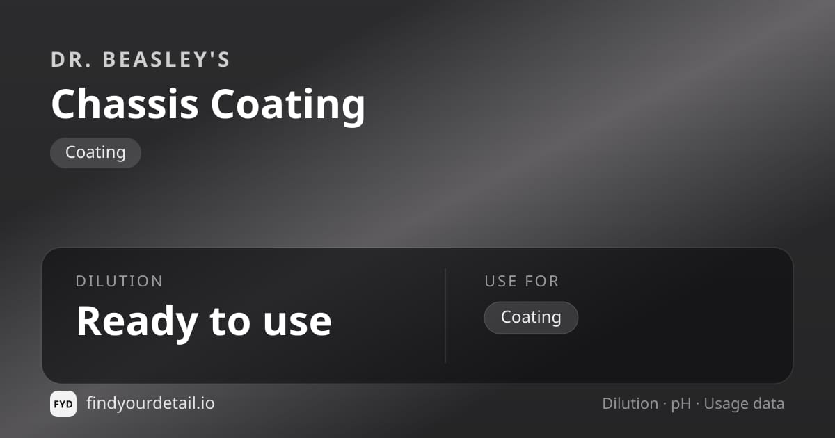 Dr. Beasley's Chassis Coating dilution ratio and pH specification chart