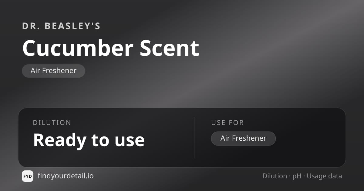 Dr. Beasley's Cucumber Scent dilution ratio and pH specification chart