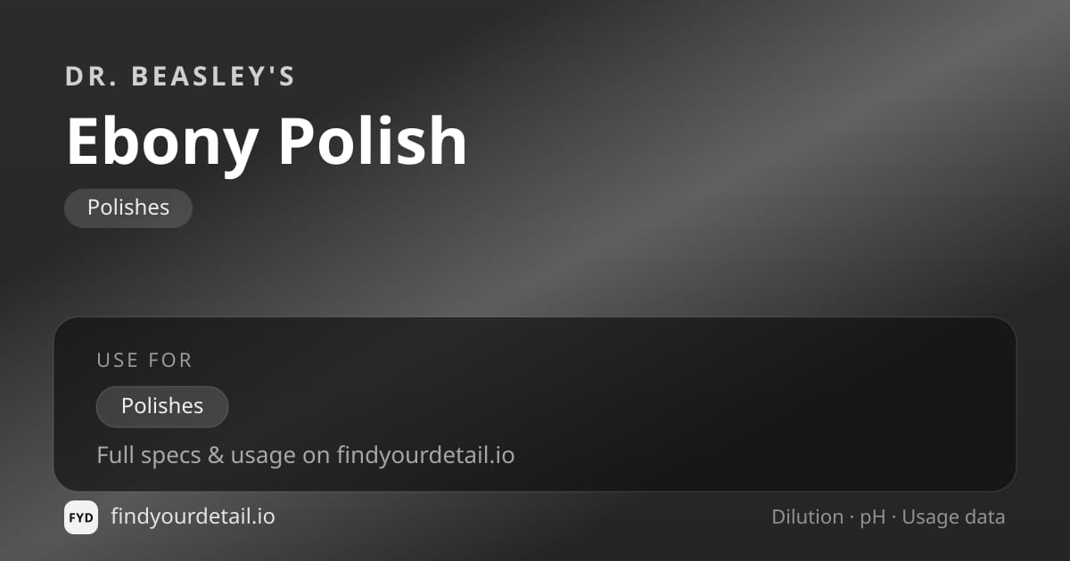 Dr. Beasley's Ebony Polish dilution ratio and pH specification chart