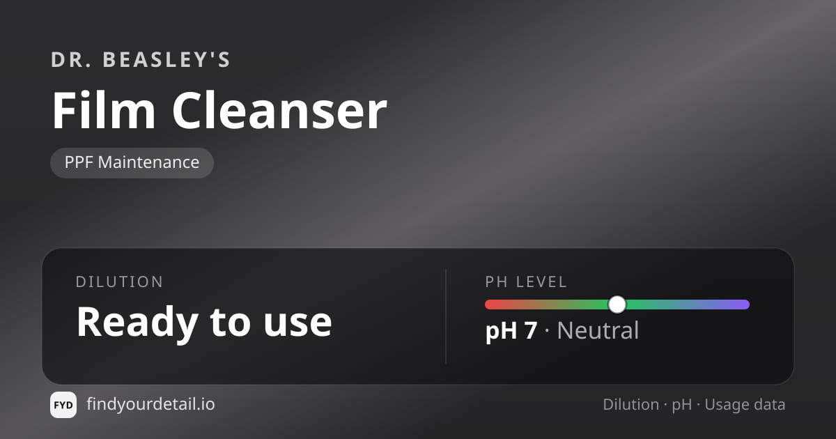 Dr. Beasley's Film Cleanser dilution ratio and pH specification chart
