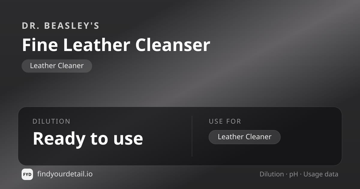 Dr. Beasley's Fine Leather Cleanser dilution ratio and pH specification chart