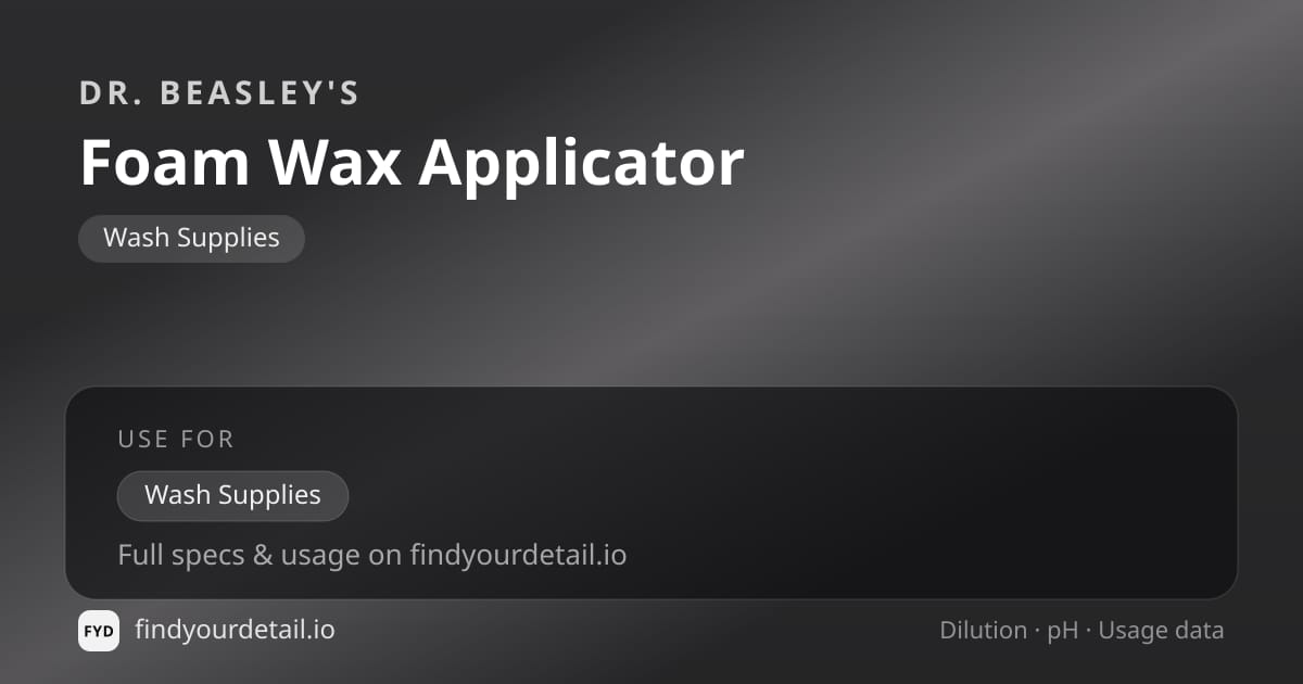 Dr. Beasley's Foam Wax Applicator dilution ratio and pH specification chart