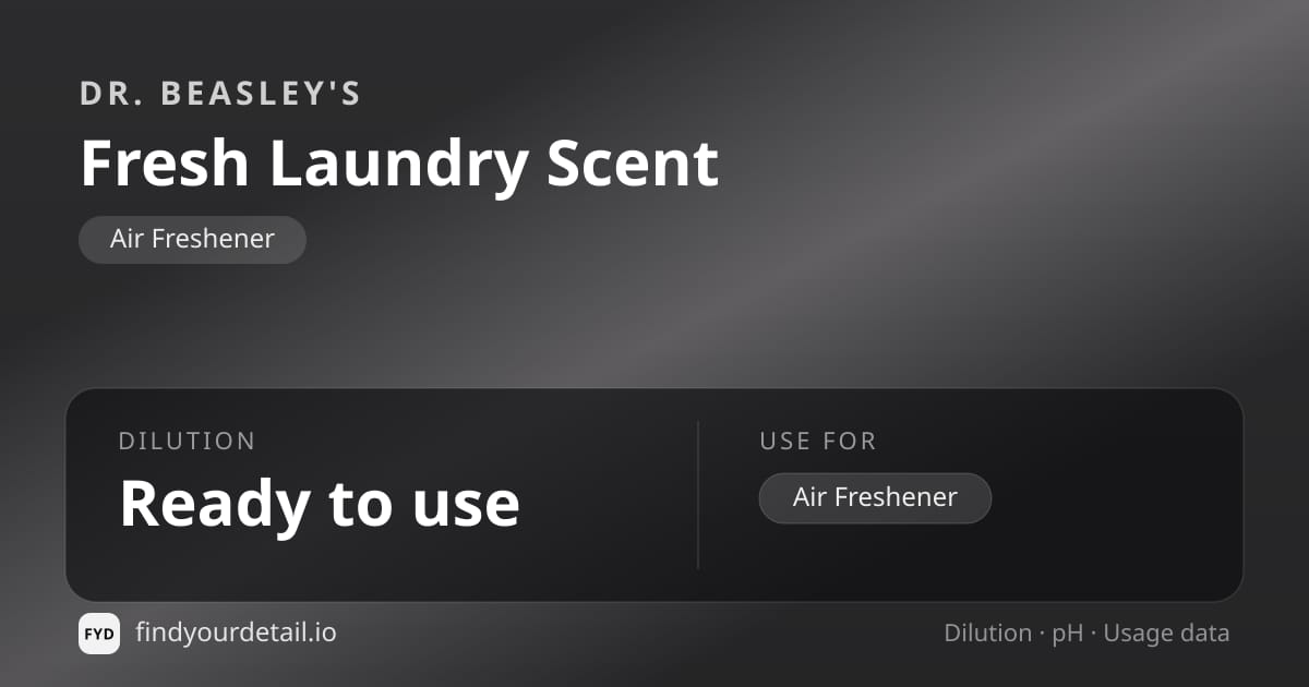 Dr. Beasley's Fresh Laundry Scent dilution ratio and pH specification chart
