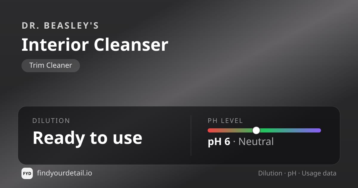 Dr. Beasley's Interior Cleanser dilution ratio and pH specification chart