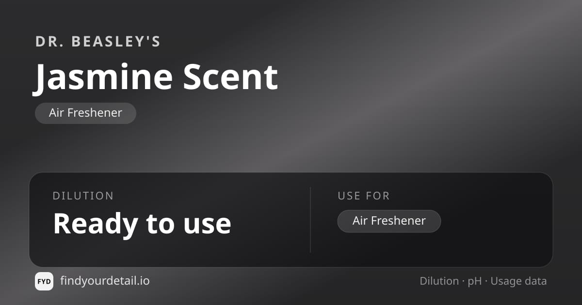 Dr. Beasley's Jasmine Scent dilution ratio and pH specification chart