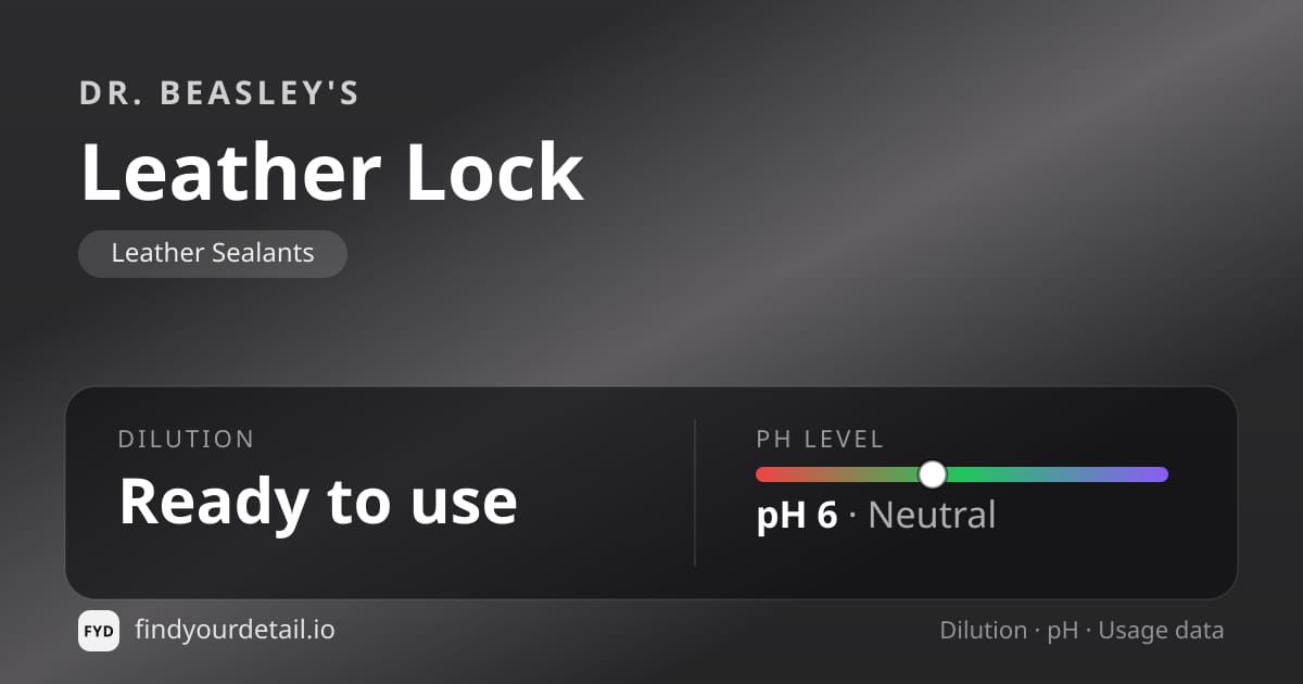 Dr. Beasley's Leather Lock dilution ratio and pH specification chart