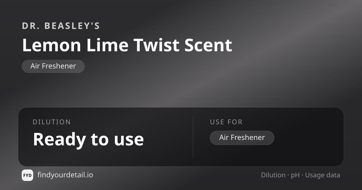 Dr. Beasley's Lemon Lime Twist Scent dilution ratio and pH specification chart