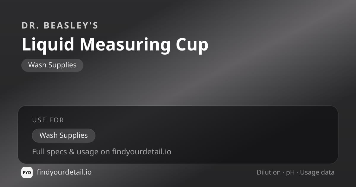 Dr. Beasley's Liquid Measuring Cup dilution ratio and pH specification chart