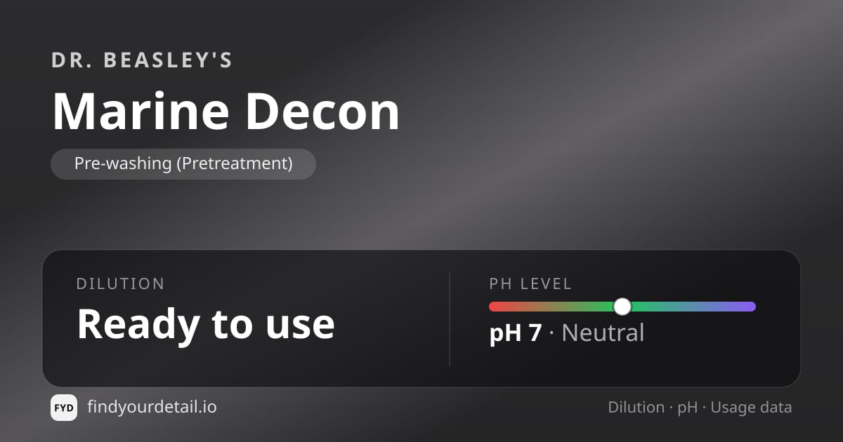 Dr. Beasley's Marine Decon dilution ratio and pH specification chart