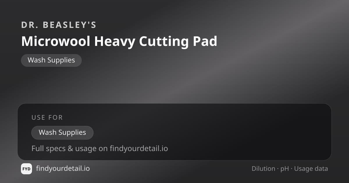 Dr. Beasley's Microwool Heavy Cutting Pad dilution ratio and pH specification chart