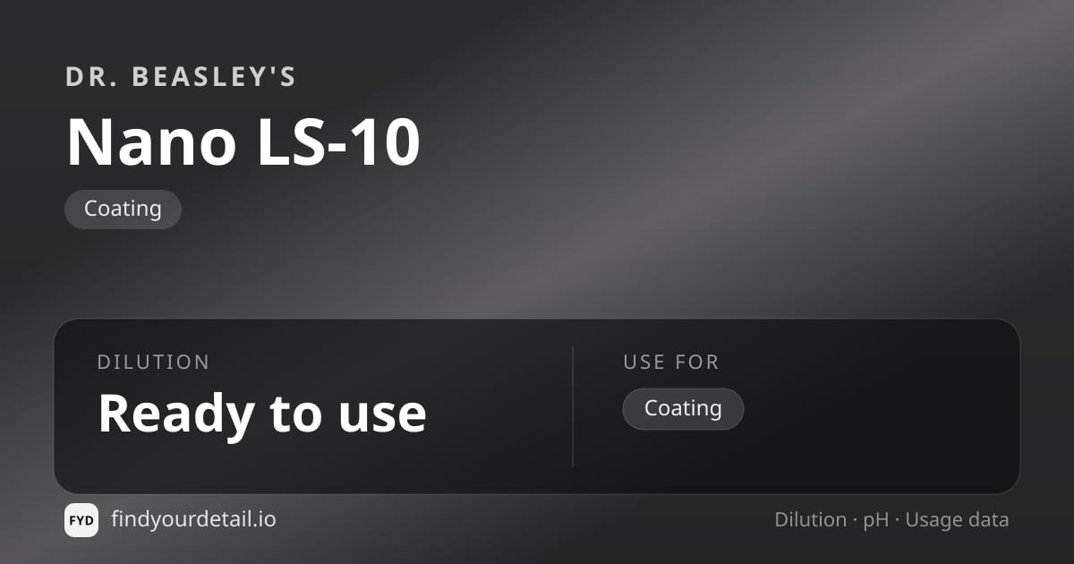 Dr. Beasley's Nano LS-10 dilution ratio and pH specification chart