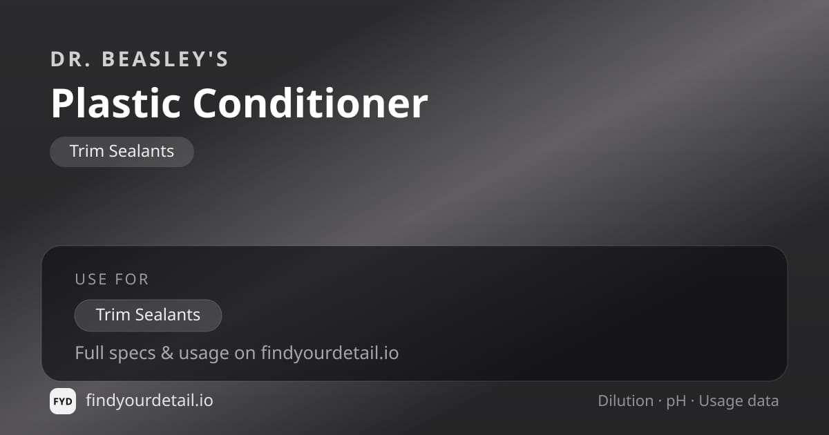 Dr. Beasley's Plastic Conditioner dilution ratio and pH specification chart