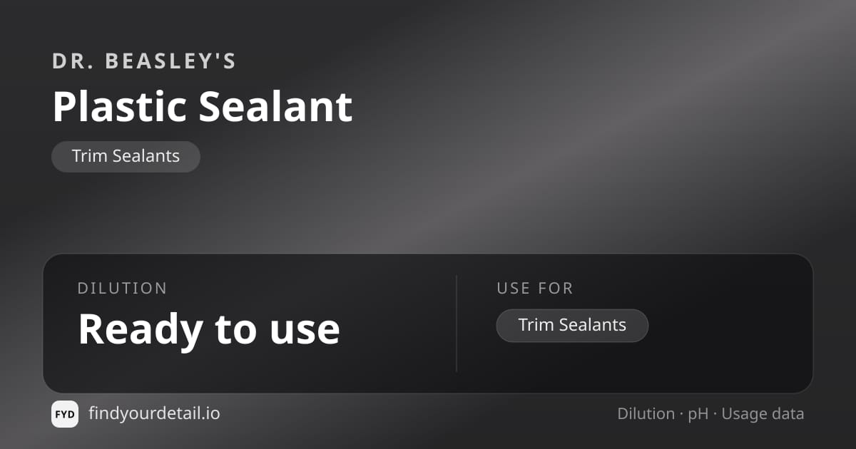 Dr. Beasley's Plastic Sealant dilution ratio and pH specification chart