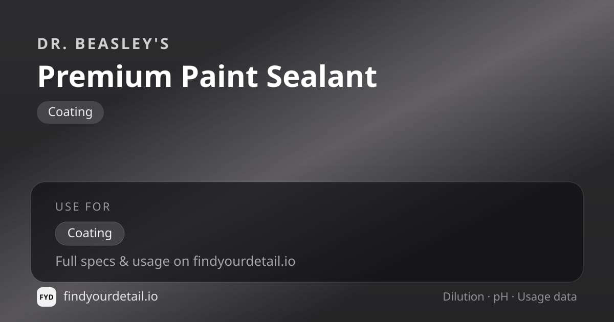 Dr. Beasley's Premium Paint Sealant dilution ratio and pH specification chart