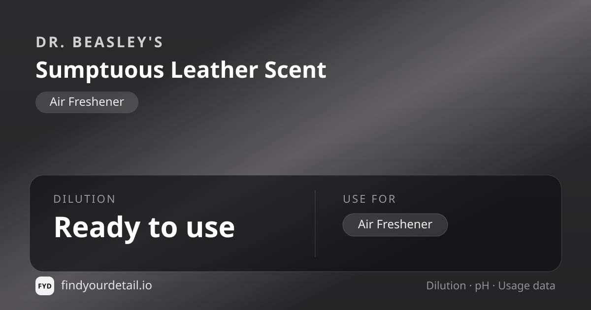 Dr. Beasley's Sumptuous Leather Scent dilution ratio and pH specification chart