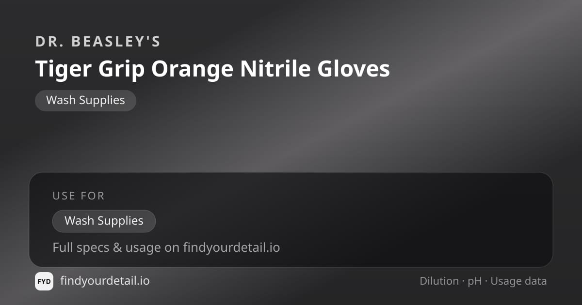 Dr. Beasley's Tiger Grip Orange Nitrile Gloves dilution ratio and pH specification chart