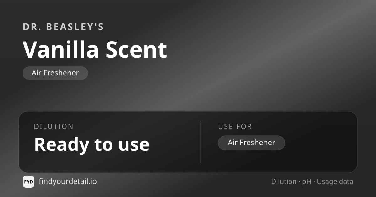 Dr. Beasley's Vanilla Scent dilution ratio and pH specification chart