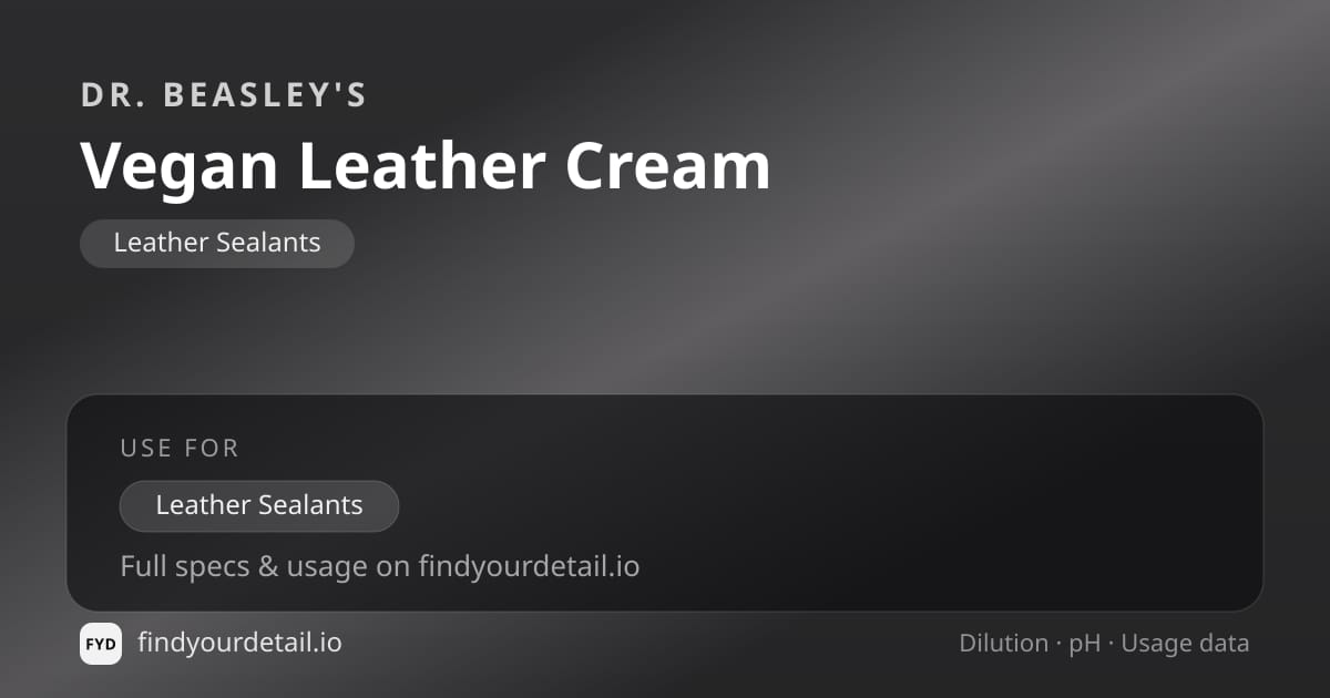 Dr. Beasley's Vegan Leather Cream dilution ratio and pH specification chart