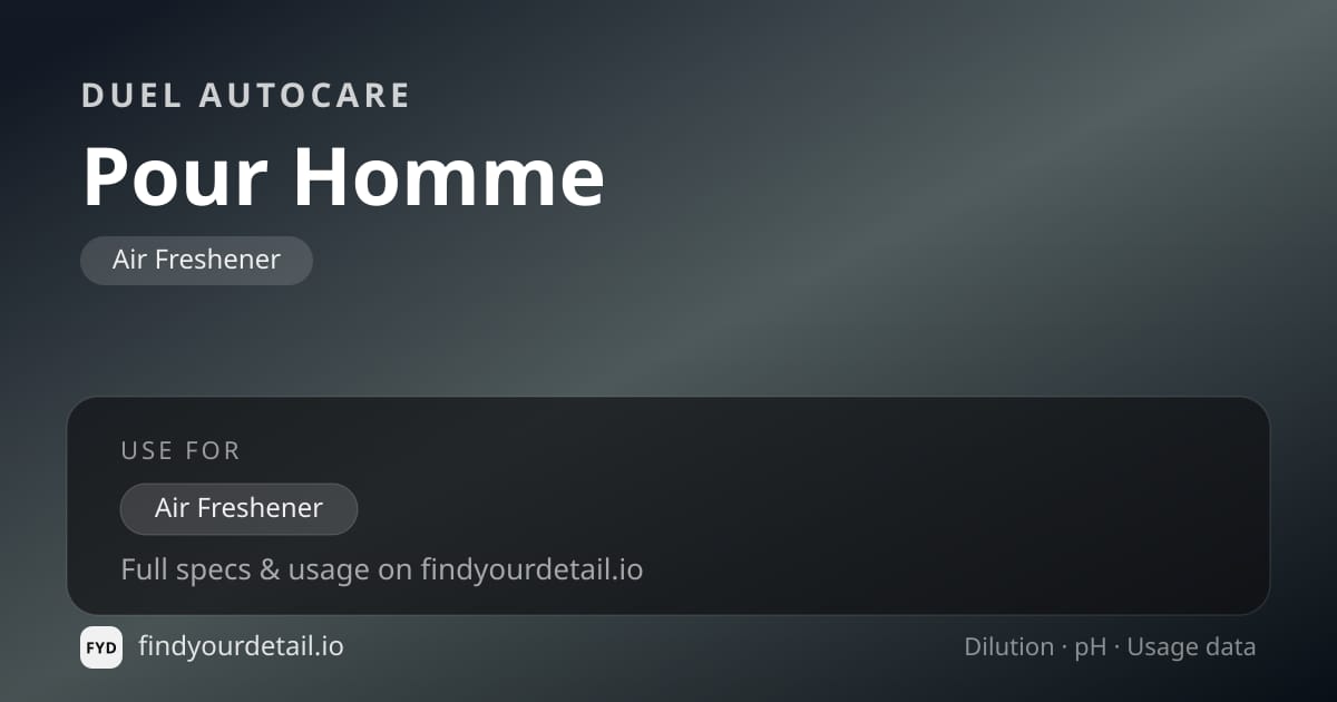 Duel Autocare Pour Homme dilution ratio and pH specification chart