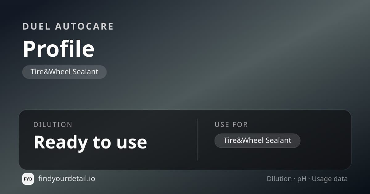 Duel Autocare Profile dilution ratio and pH specification chart