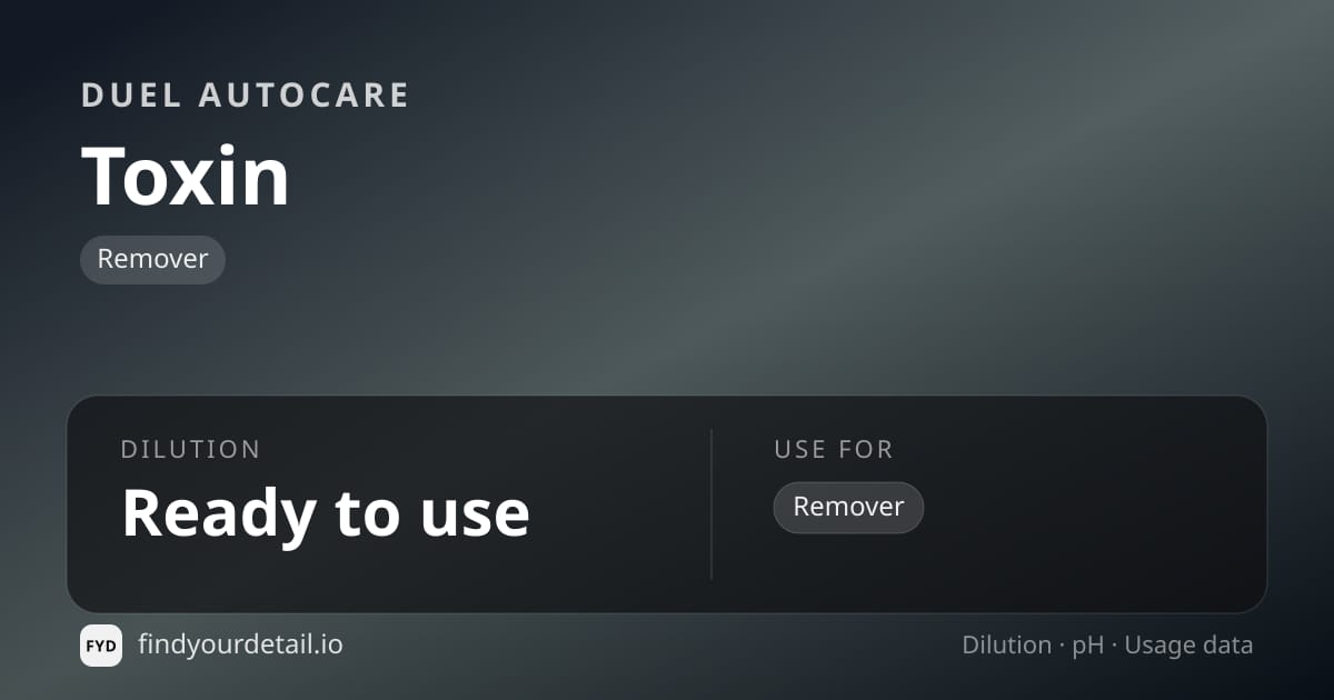 Duel Autocare Toxin dilution ratio and pH specification chart