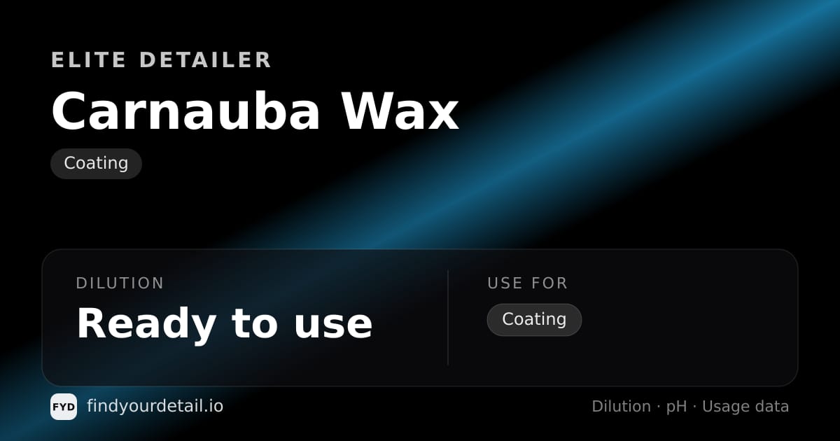 Elite Detailer Carnauba Wax dilution ratio and pH specification chart