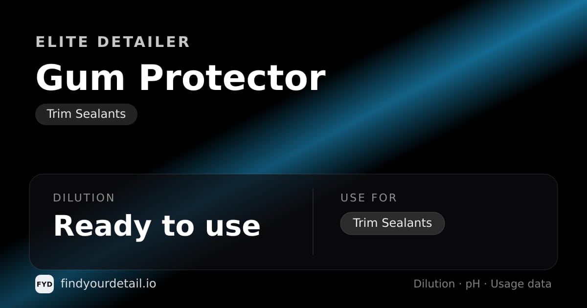 Elite Detailer Gum Protector dilution ratio and pH specification chart