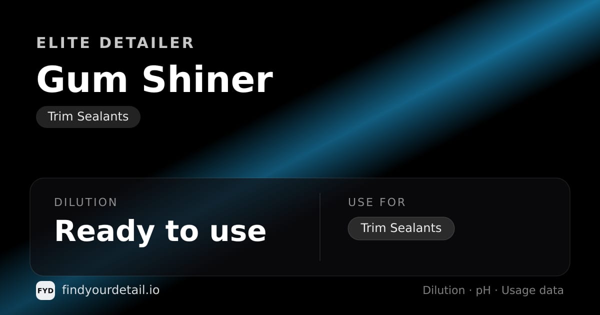 Elite Detailer Gum Shiner dilution ratio and pH specification chart
