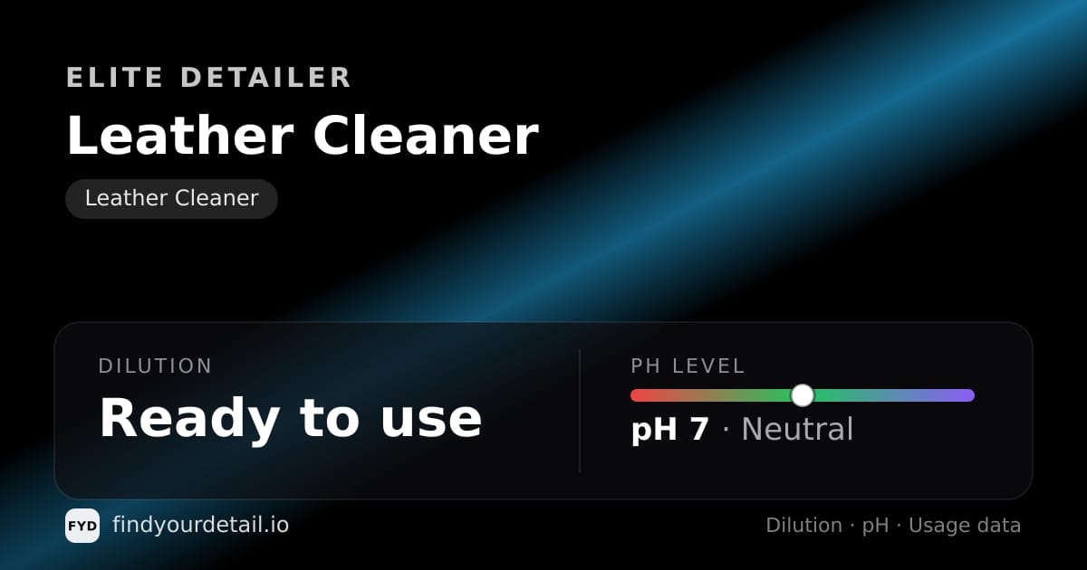 Elite Detailer Leather Cleaner dilution ratio and pH specification chart