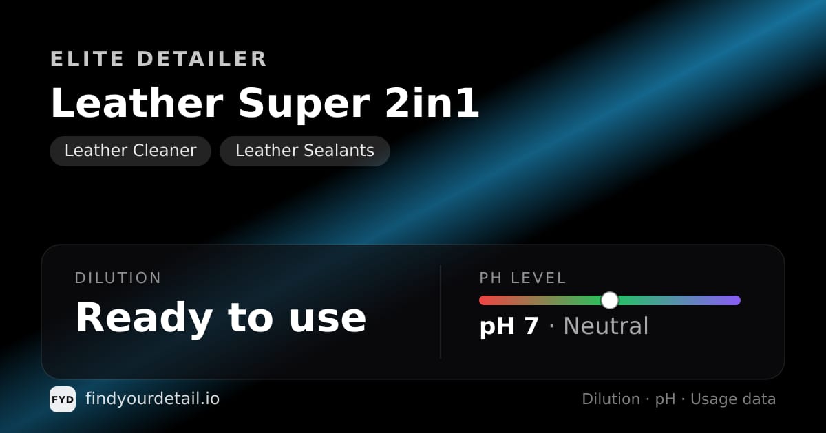 Elite Detailer Leather Super 2in1 dilution ratio and pH specification chart