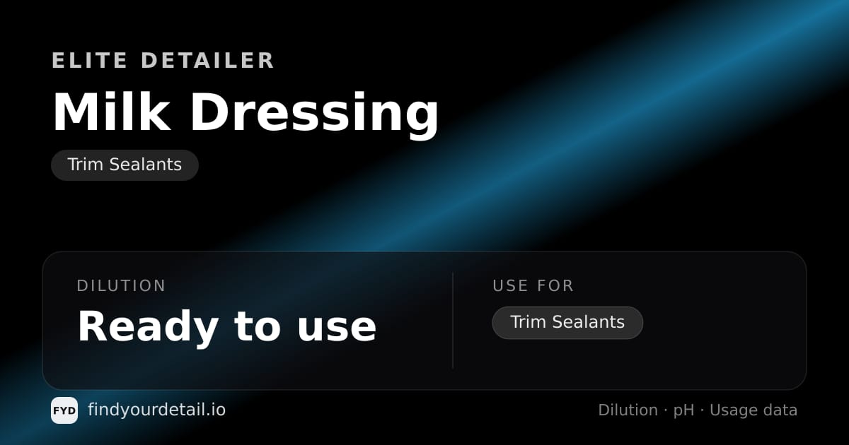 Elite Detailer Milk Dressing dilution ratio and pH specification chart