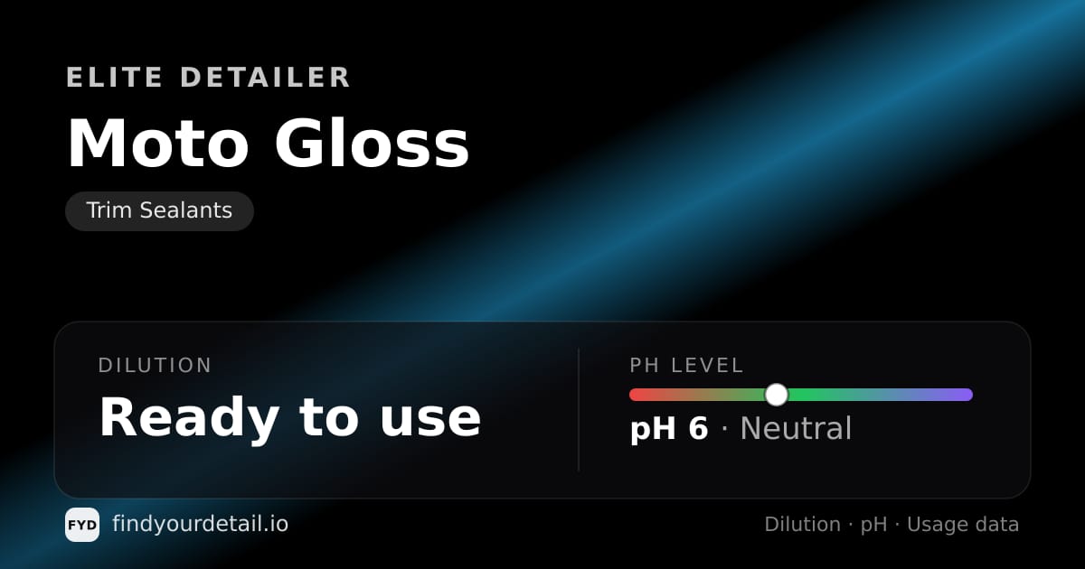 Elite Detailer Moto Gloss dilution ratio and pH specification chart